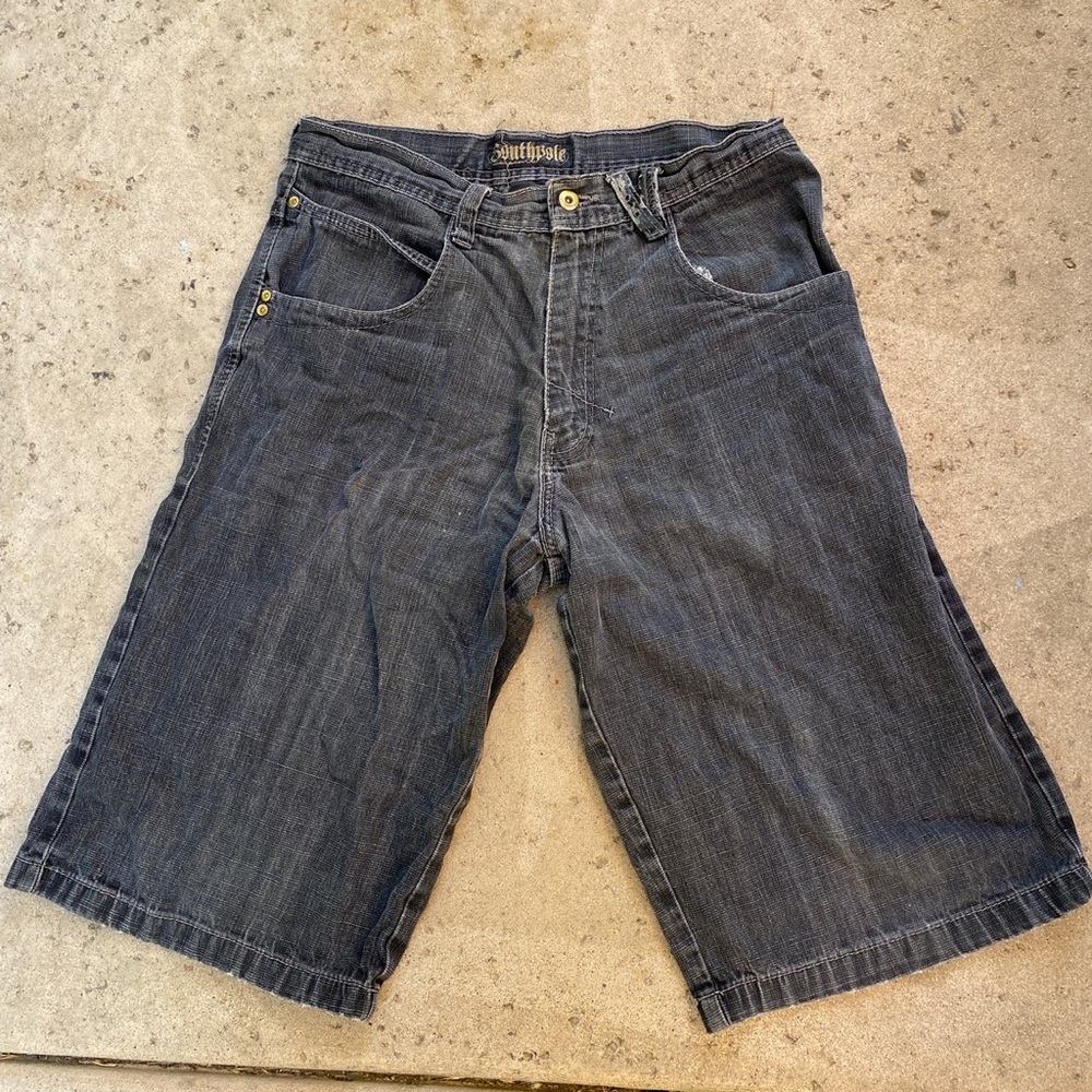 South Pole Shorts Mens 32 Black Cotton Denim Flat Front Pockets Bermuda